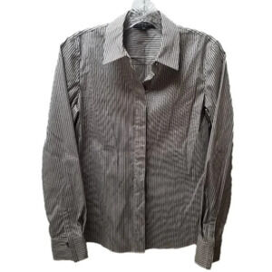 Lafayette  148 Grey Silver Striped Fitted Button Up Shirt 0